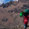 Trekkers climbing Mount Kilimanjaro through scenic mountain route