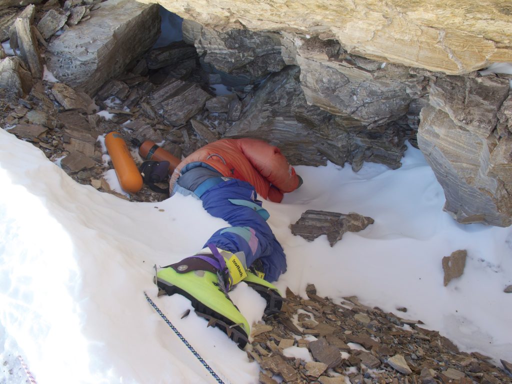 The body known as Green Boots on Mount Everest beside the climbing route in the Death Zone.