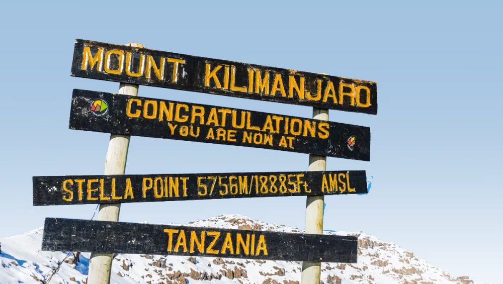 Climbers reaching Stella Point on Mount Kilimanjaro crater rim during summit night near Uhuru Peak
