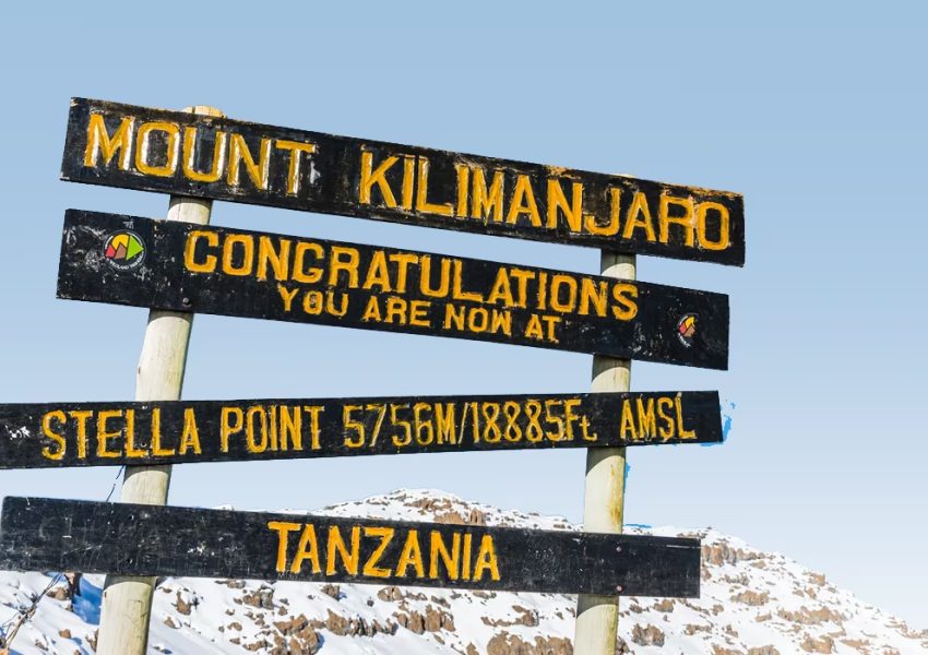 Climbers reaching Stella Point on Mount Kilimanjaro crater rim during summit night near Uhuru Peak