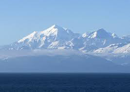 Mount Fairweather, one of Canada's highest mountains, rising above coastal glaciers.