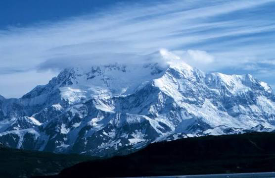 Mount Saint Elias, one of Canada's highest mountains, rising above glaciers on the Alaska border.