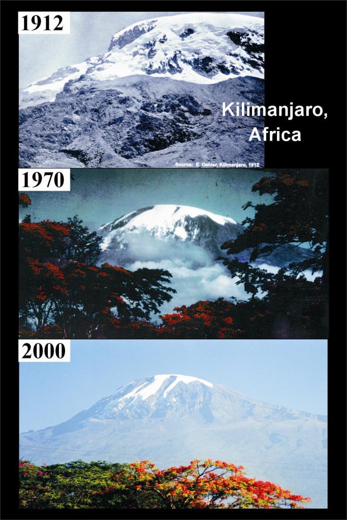 Historic view of Mount Kilimanjaro's glaciers, which covered a much larger area during the first ascent in 1889.