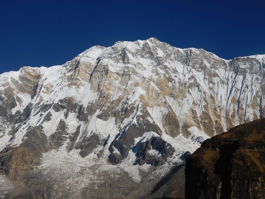 South Face of Annapurna showing dramatic Himalayan peaks and rugged high-altitude mountain terrain.